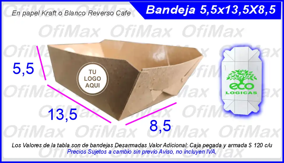 bandejas de carton ecologicas para comidas rapidas 5,5x13,5x8,5, Bogota, Colombia